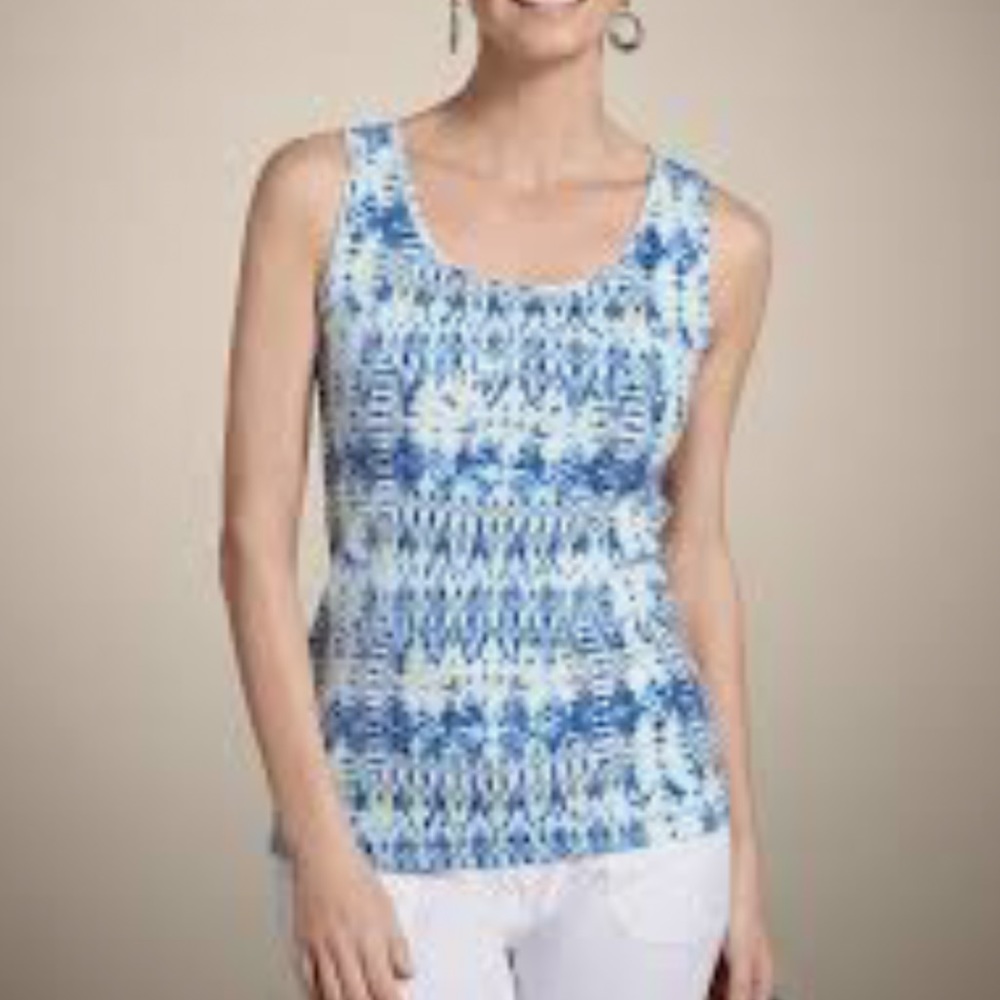 Zenergy by Chicos India Ikat Sequin Tank Blue Green Pattern Tank, Size 3 or Xl